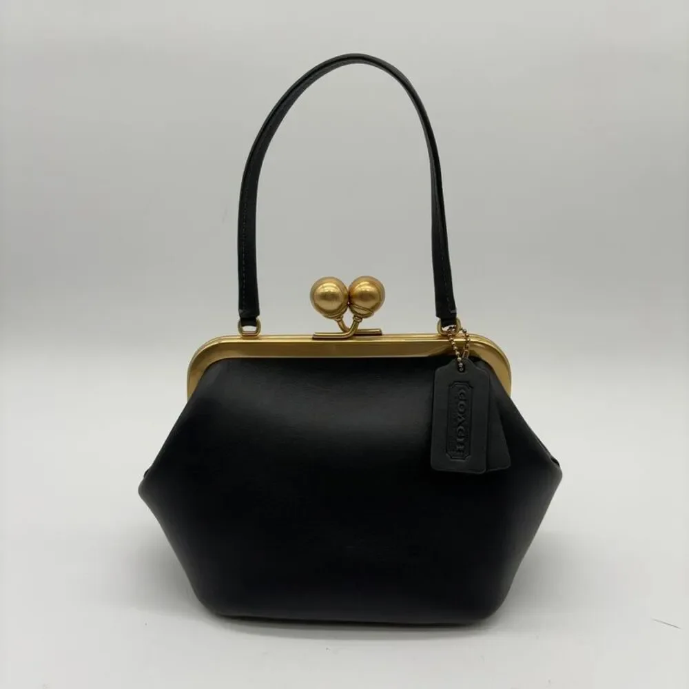 Coach Black Leather Mini Frame Bag with Gold Hardware